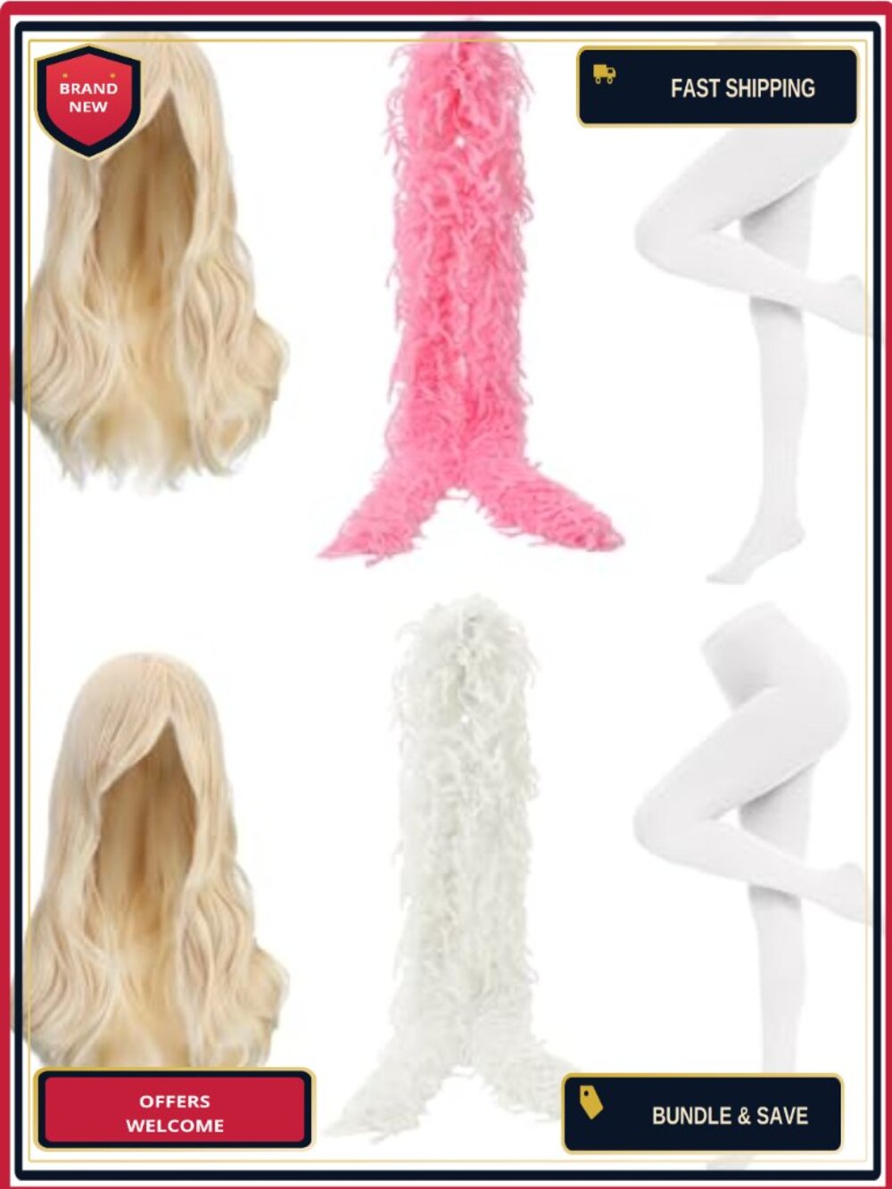 Blonde Wigs and White Tights Set Crossdress Costume Accessories